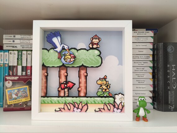 yoshi s island 3d shadow box super mario world pixel art etsy yoshi s island 3d shadow box super mario world pixel art for gaming decor