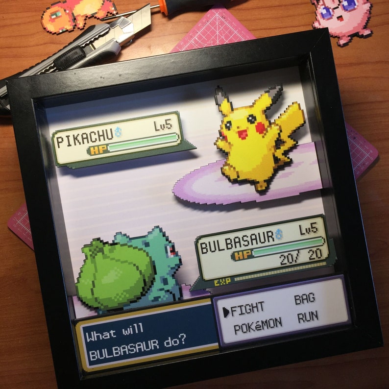 Pokemon Shadow box with Pikachu and Bulbasaur Etsy