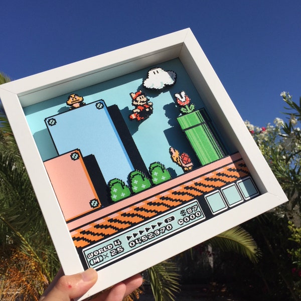 Mario Bros 3 Shadow Box Art for Nintendo Game Room Decor Diorama