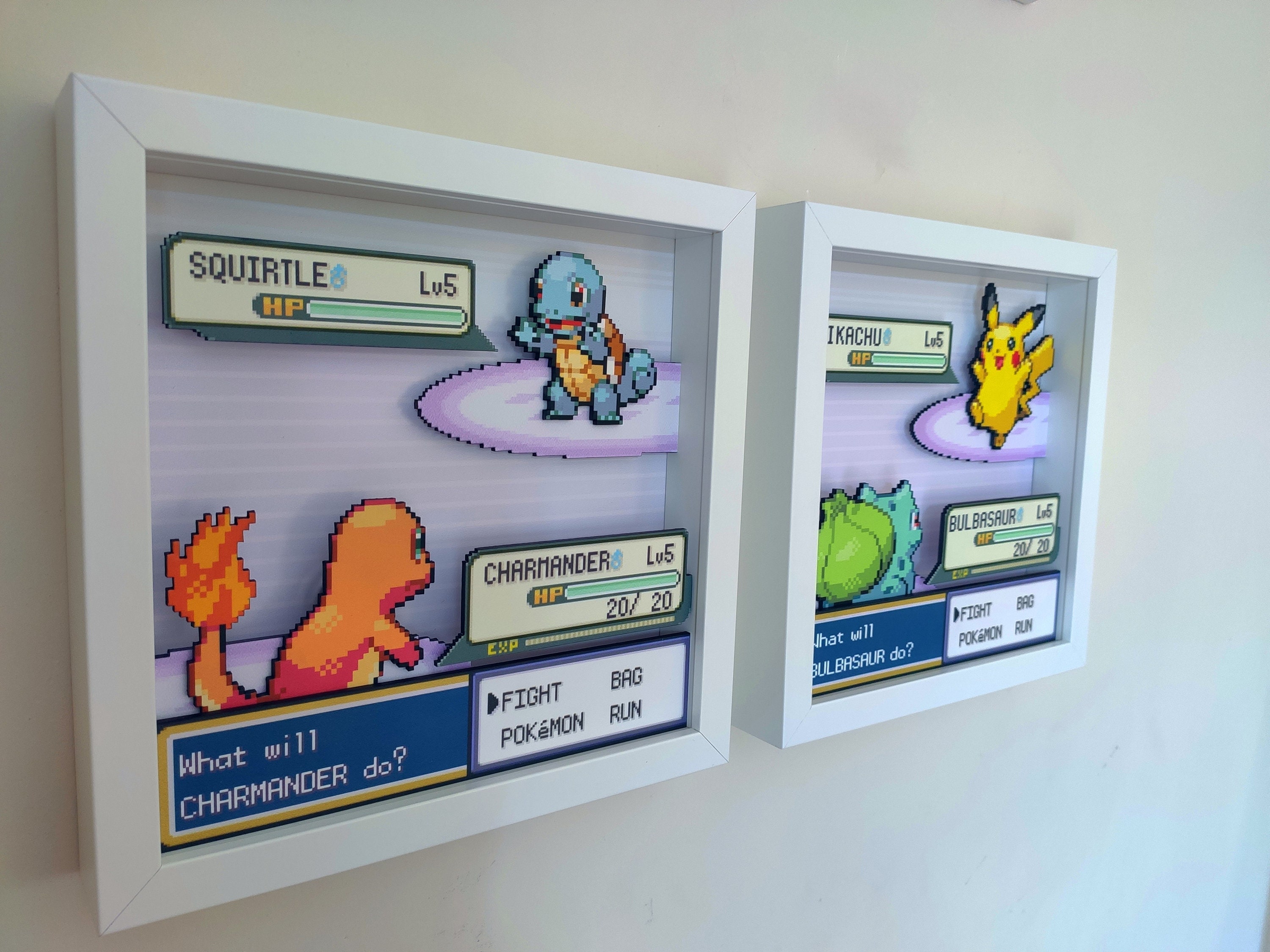 Pokemon FireRed (Mewtwo Battle) - 3D Shadow Box Frame (9 x 9) Wall Art