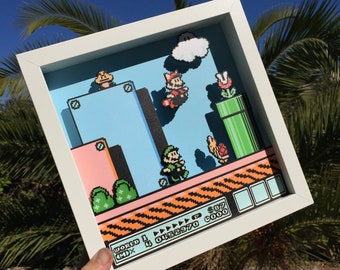 Mario and Luigi Shadowbox / Super Mario Bros 3 NES Decoration Gift