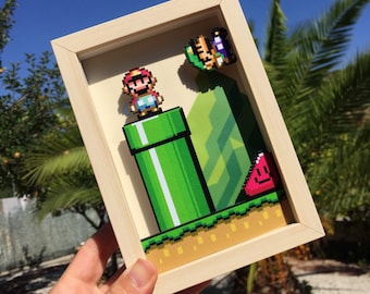 Super Mario Pixel Art Shadow Box 7"x5" | Nintendo Art