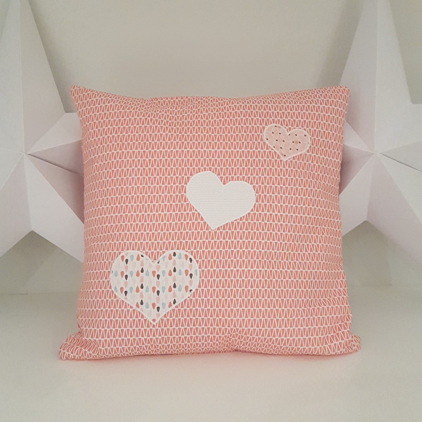 Housse de Coussin 40 X cm Coeurs - Fait Main