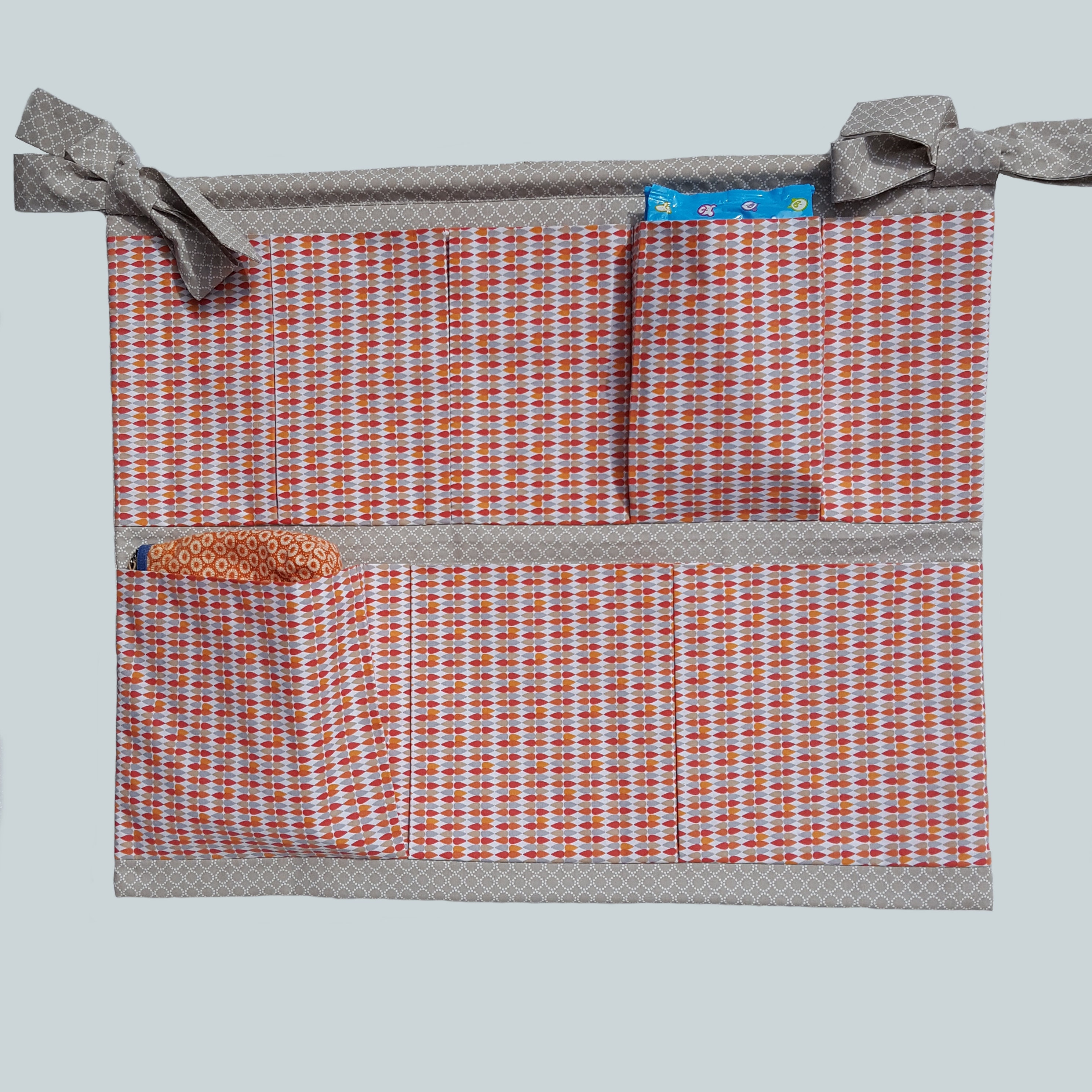 Organiseur Mural en Tissu Beige et Orange