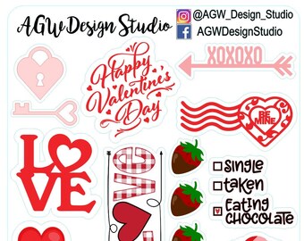 Naklejki walentynkowe, naklejki do Bullet Journal, naklejki do planera, naklejki do scrapbookingu, naklejki świąteczne, naklejki sezonowe / Walentynki / Miłość
