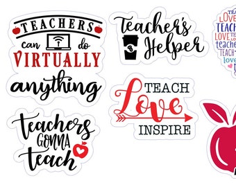 Teacher Sticker Set - Teachers Helper / Love Teach Inspire / Teachers Gonna Teach / Teachers Can Do Virtually - Scrapbook - Bullet Journal