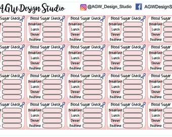 Blood Sugar Check Boxes - Diabetes - Bullet Journal Stickers, Planner Stickers, Scrapbook Stickers / Blood Sugar Tracker