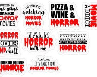 Horror Movie Junkie Sticker Set - Horror Movie / Talk horror / Pizza, wine and horror movies / Horror Junkie - Scrapbook - Bullet Journal