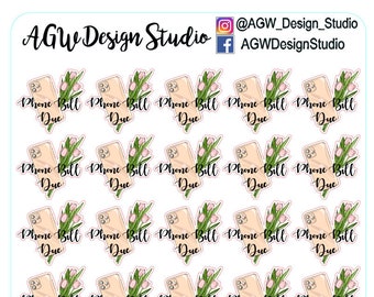 Phone Bill Due - Planner Stickers - Bullet Journal Stickers, Planner Stickers, Scrapbook Stickers - Phone Bill/Cell Phone/Budget Tracker