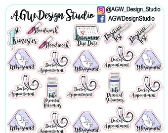 1st/2nd/3rd Trimester Pregnancy Journey - Planner Stickers - Doctor/Ultrasound Appt/Bloodwork/Prenatal Vitamins - Bullet Journal-Scrapbook