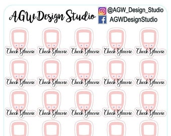 Check Glucose Levels - Diabetes - Bullet Journal Stickers, Planner Stickers, Scrapbook Stickers / Blood Sugar Tracker / Glucose Reminder