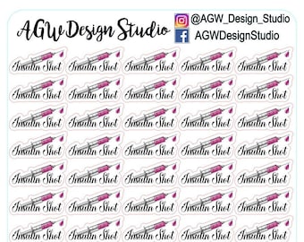 Insulin Shot Reminders - Diabetes - Bullet Journal Stickers, Planner Stickers, Scrapbook Stickers / Insulin / Injections / Shots / Syringe