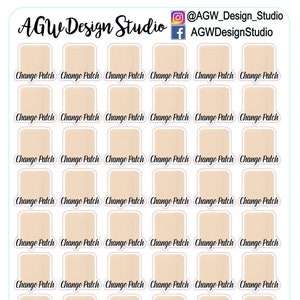 May include: Thirty-six beige and white woodgrain stickers with the text "Change Patch" printed in black.