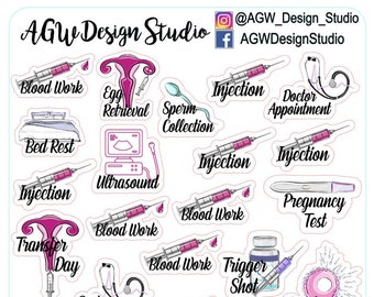 IVF Cycle - Planner Stickers - Bullet Journal - Scrapbook - Injection/Blood Work/Bed Rest/Doctor Appointment/Ultrasound/IVF Cycle