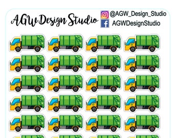 Garbage Truck - Planner Stickers - Bullet Journal Stickers, Planner Stickers, Scrapbook Stickers - Garbage Truck / Garbage