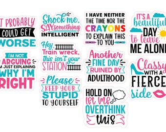 Sarcastic Adult Sticker Set - Ruined by adulthood / Trainwreck / Classy and Fierce / Overthink Things /  - Scrapbook - Bullet Journal