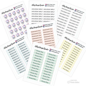 School Study Pack - Planner Stickers - Discussion Post/Reply - Study - Homework Due - Paper Due - Essay - Final - Midterm