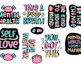 Mental Health Sticker Set - Mental health matters / Take a deep breath / you matter / Be kind to your mind - Scrapbook - Bullet Journal