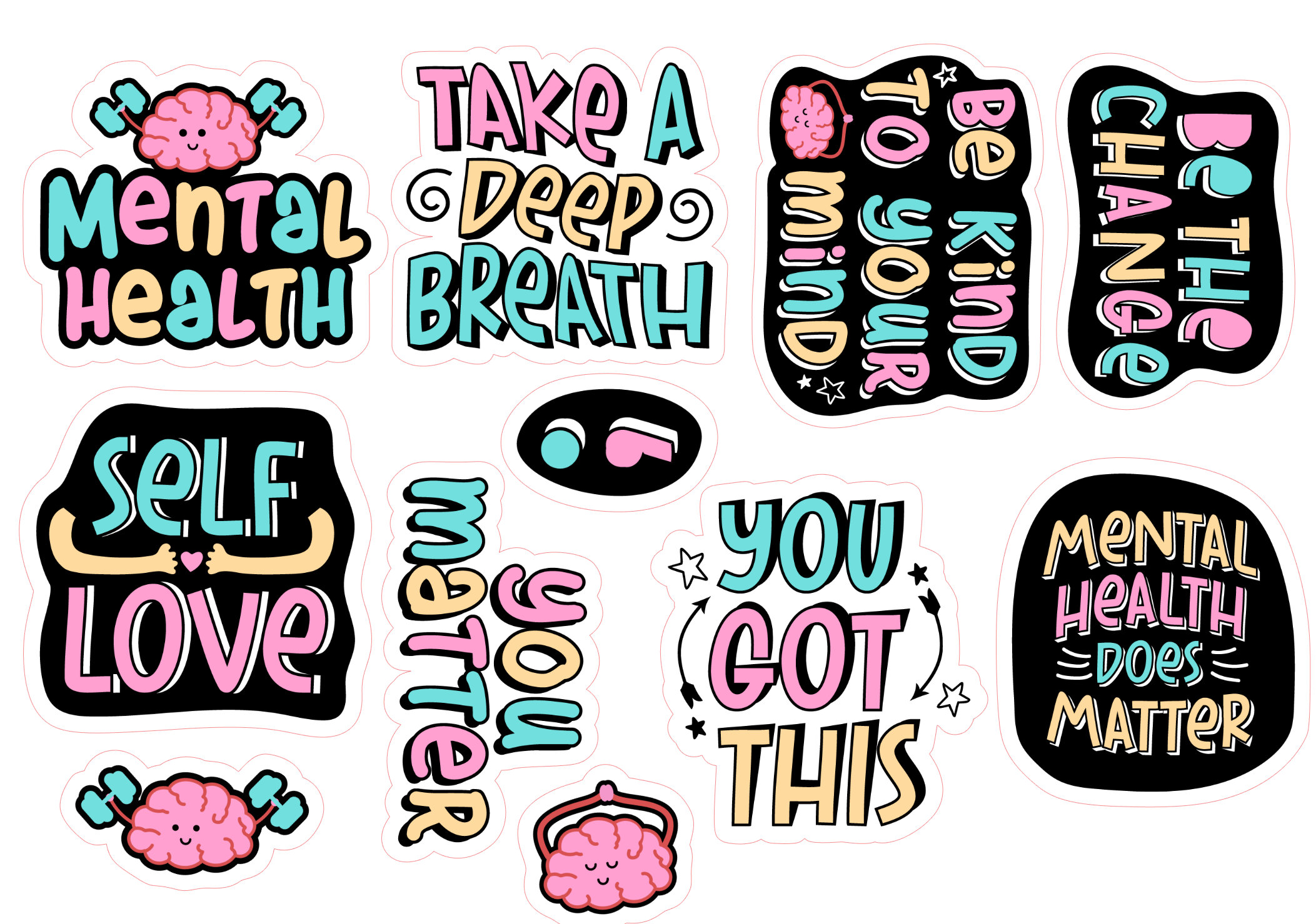 Mental Health Sticker Set - Mental Health Matters / Take a Deep Breath ...