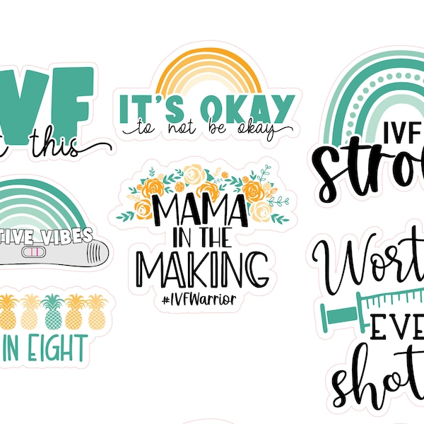 IVF Sticker Set - IVF Journey/Warrior/Worth every shot/IVF Strong/Positive Vibes/One in eight - Scrapbook - Bullet Journal