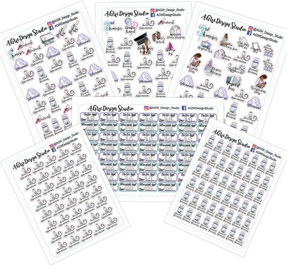 Dark or Light Skin Pregnancy Journey Pack - Planner Stickers-Doctor/Ultrasound Appt/1st-2nd-3rd Trimester/Prenatal-Bullet Journal-Scrapbook