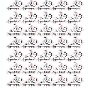 May include: A sheet of 30 black and white stickers with a stethoscope design. Each sticker says "Doctor Appointment" in a cursive font.