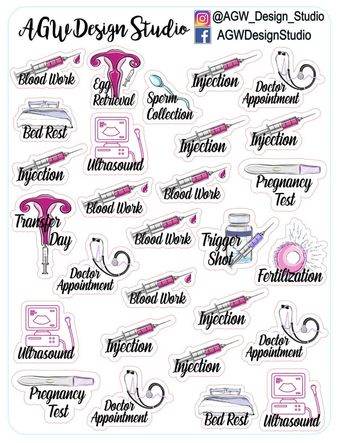 IVF Cycle - Planner Stickers - Bullet Journal - Scrapbook - Injection ...
