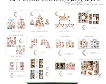 Paquete de plantillas digitales para "Cake Smash": Plantilla de collage de cumpleaños todo en uno para fotógrafos (descarga instantánea)