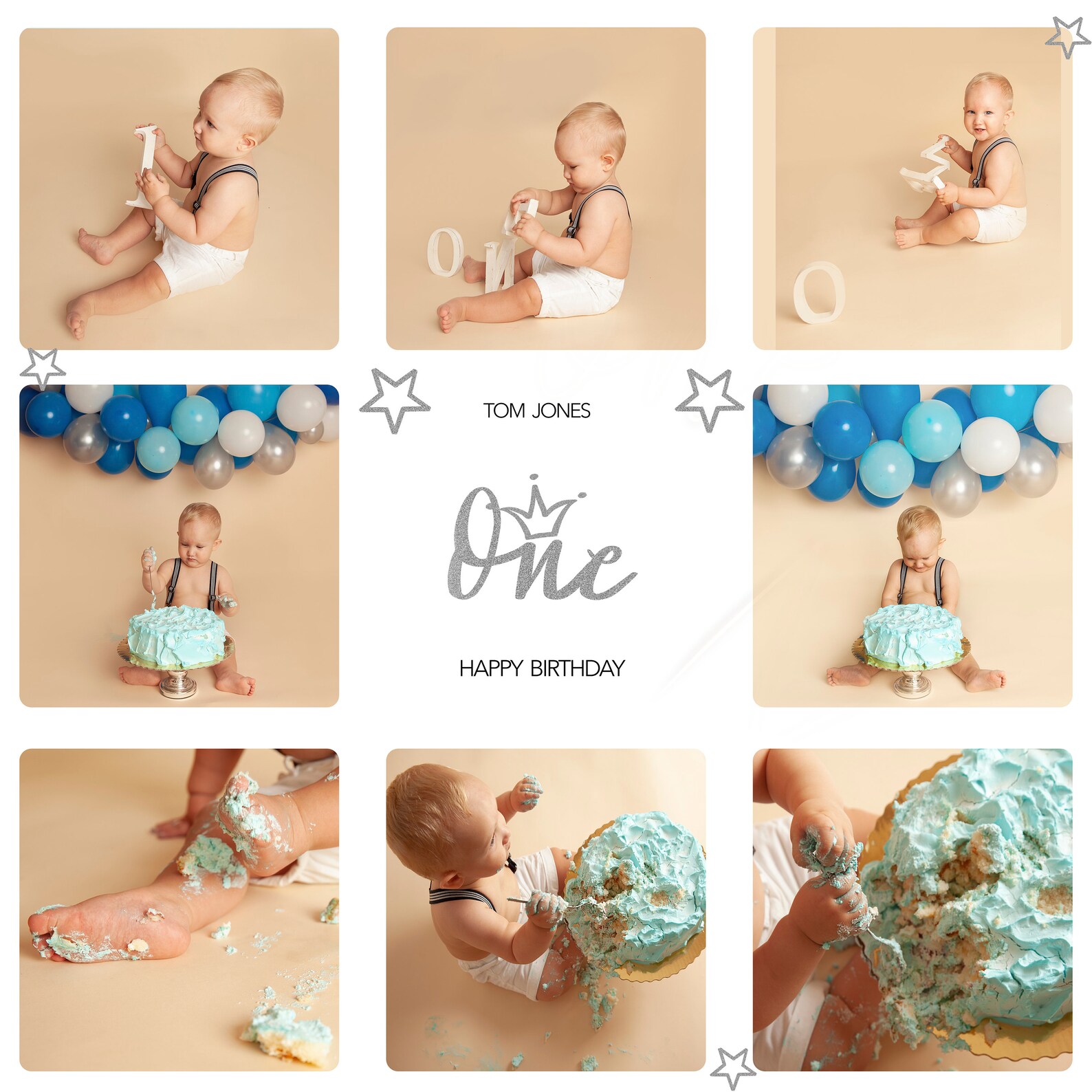 Cake Smash Collage Digital Template 2 Versions Provided for Etsy