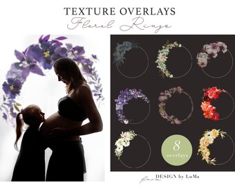 Superposiciones de anillos florales pictóricos de Photoshop, superposiciones digitales, superposición digital de maternidad, fondo de maternidad, superposiciones para Photoshop