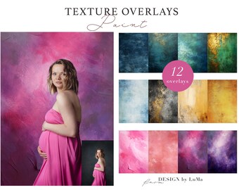 Colección de 12 superposiciones digitales de pintura, sesiones de maternidad, fondos digitales, superposiciones digitales de Photoshop, textura digital