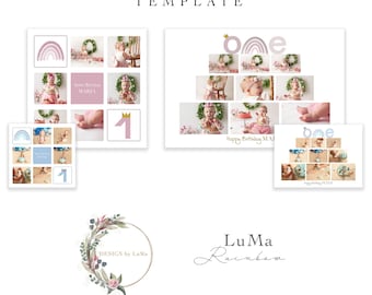 Plantilla de collage de pastel de arcoíris aplastado para Photoshop, plantilla digital, plantilla de collage, para niño y niña