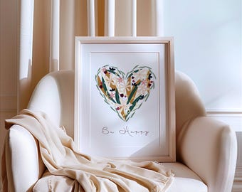 Arte imprimible "Be Happy" / Arte mural digital minimalista / Póster con cita positiva / Descarga instantánea / Decoración moderna bohemia I Arte digital