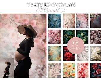 Colección de 16 superposiciones florales, superposiciones digitales, texturas digitales de Photoshop, fondo digital de maternidad, fondo digital y acciones