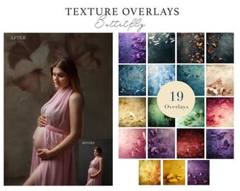 Colección de 19 superposiciones digitales de mariposas, sesión de maternidad, fondos digitales, superposiciones digitales de Photoshop, texturas digitales