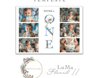 Plantilla para smash cake, plantilla floral, plantilla para photoshop, plantilla digital para photoshop, plantilla de collage para el primer cumpleaños