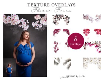 Marcos de flores, superposiciones digitales, telón de fondo digital de Photoshop, telón de fondo de maternidad