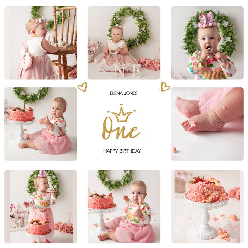 Cake Smash Collage Digital Template 2 Versions Provided for Etsy