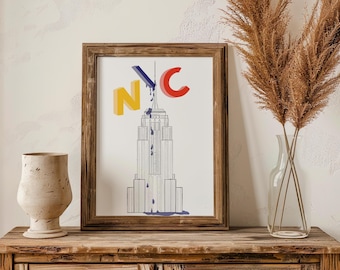 Pintura digital del Empire State Building / Arte mural imprimible de Nueva York / Póster icónico del horizonte de Nueva York / Descarga instantánea / Decoración urbana