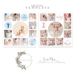 Cake Smash Digital Collage Template for Boys and Girls, First Birthday Photoshop Collage template