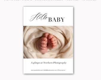 Guía de preparación de sesiones para recién nacidos, Guía para recién nacidos preescrita para recién nacidos, Guía editable para fotógrafos, Folleto de marketing, Guía digital para recién nacidos