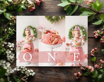 Plantilla de collage de pastel aplastado / Collage de fotos de primer cumpleaños / Plantilla de Photoshop / Descargas digitales / Para niñas y niños