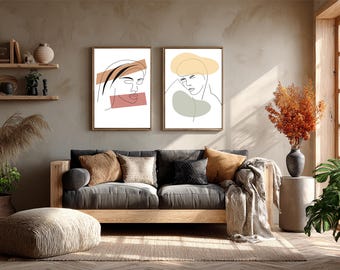 Juego de 2 pósteres de arte lineal / Impresiones digitales minimalistas / Arte mural moderno / Descarga instantánea / Decoración minimalista | Arte digital | Imprimible