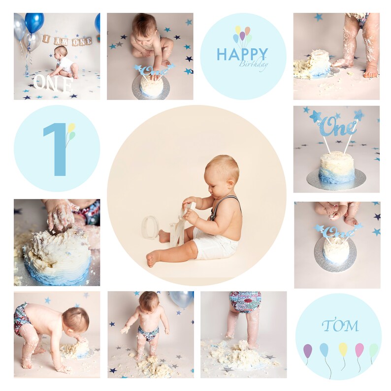 Cake Smash Collage Template for Boys and Girls, 2 Included, Birthday