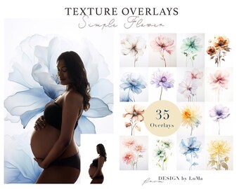 Superposiciones simples de Flower LuMa, 35 elementos con acciones gratuitas, fondo digital de Photoshop, superposiciones de texturas digitales, acciones de Photoshop