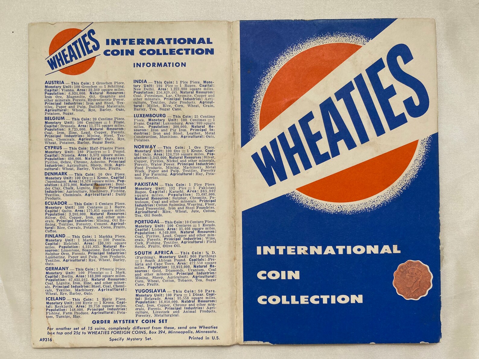 Vintage Wheaties International Coin Collection 1950s Etsy