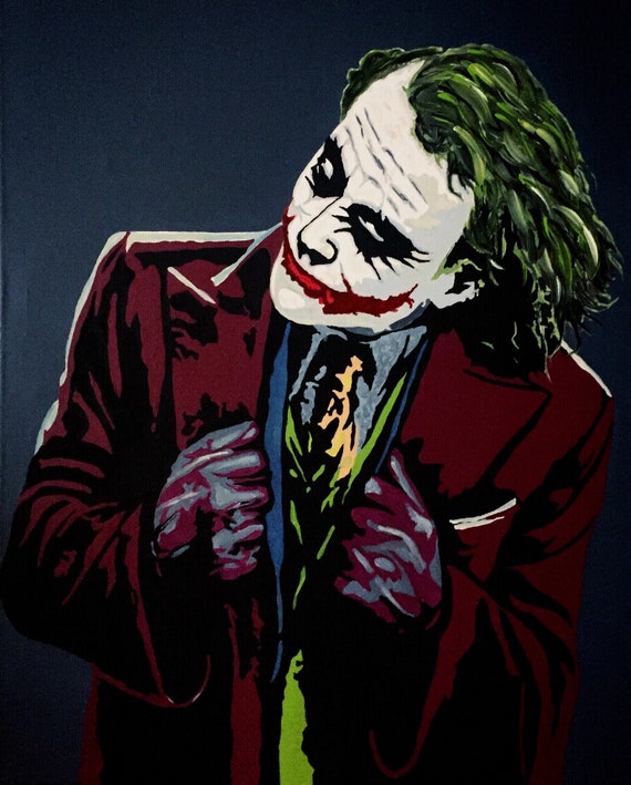 Joker Heath Ledger Marvel Quadro Moderno dipinto a Mano Style Pop