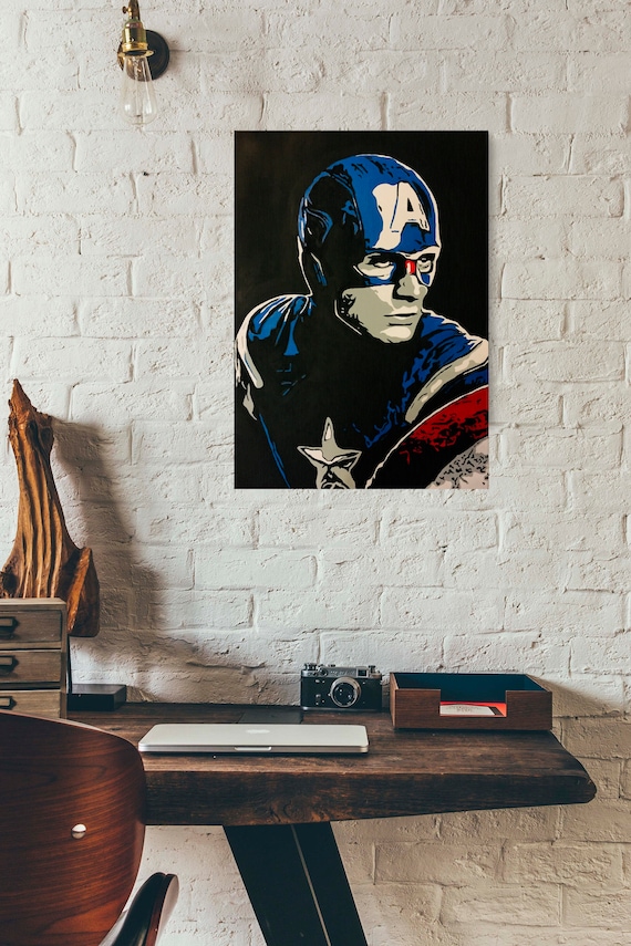 Captain America Marvel Avengers Eroi Quadro Moderno dipinto a Mano Style  Pop Art Quadri Pittura Acrilico Tela Canvas ArteTribute ArtePopart -   Italia