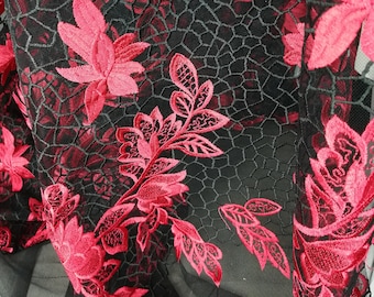 Two-tone black and red lace, dress fabric, fabric trim, tulle fabric lace, red application