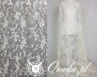 White wedding lace with 3d flowers, perfect for a romantic and boho style, off-white lace, fabric lace for dress, floral pattern